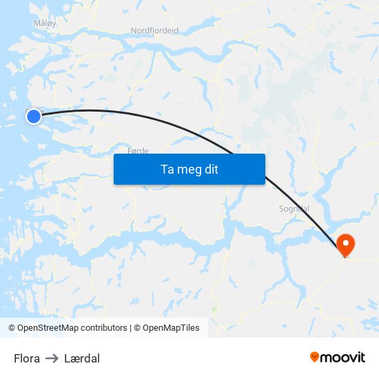 Flora to Lærdal map