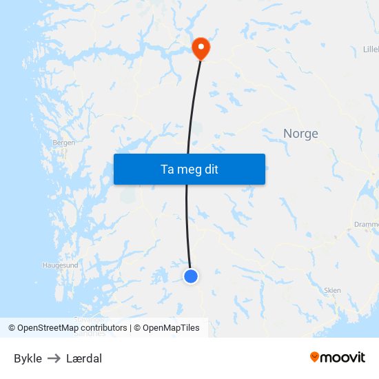 Bykle to Lærdal map