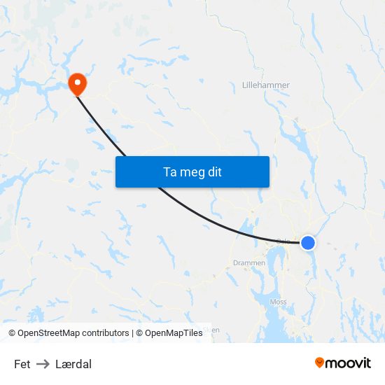 Fet to Lærdal map