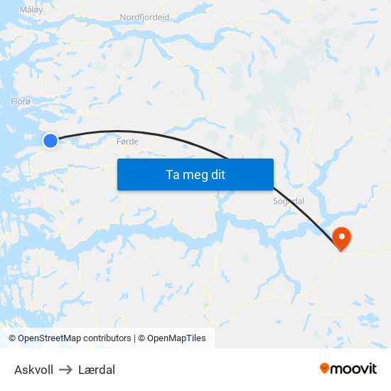 Askvoll to Lærdal map