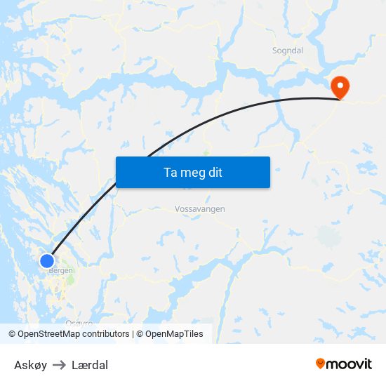 Askøy to Lærdal map