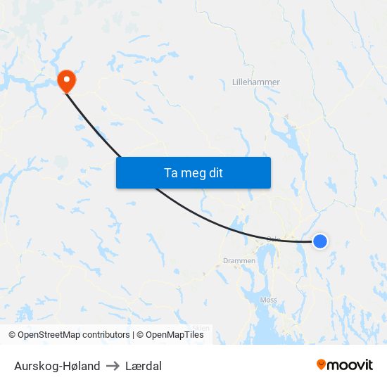 Aurskog-Høland to Lærdal map
