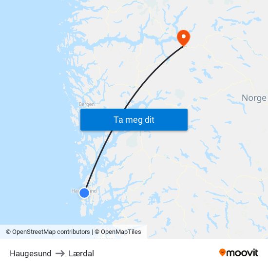 Haugesund to Lærdal map