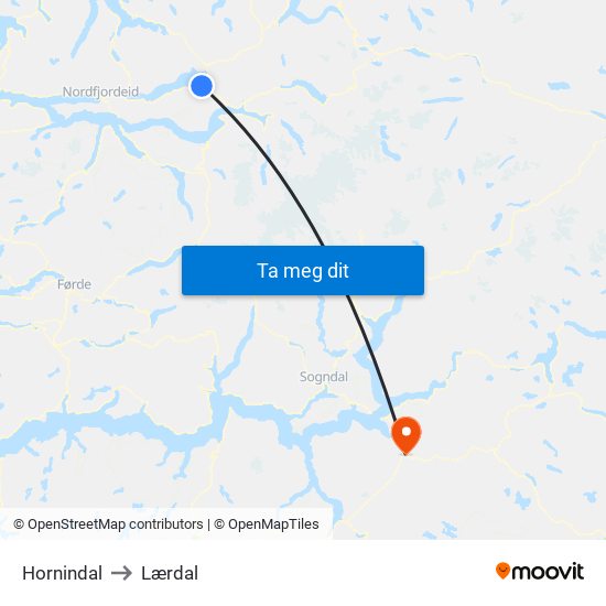 Hornindal to Lærdal map
