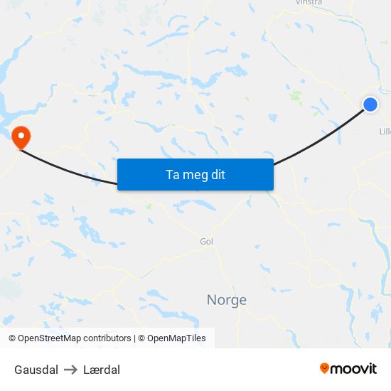 Gausdal to Lærdal map