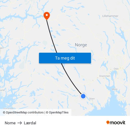 Nome to Lærdal map