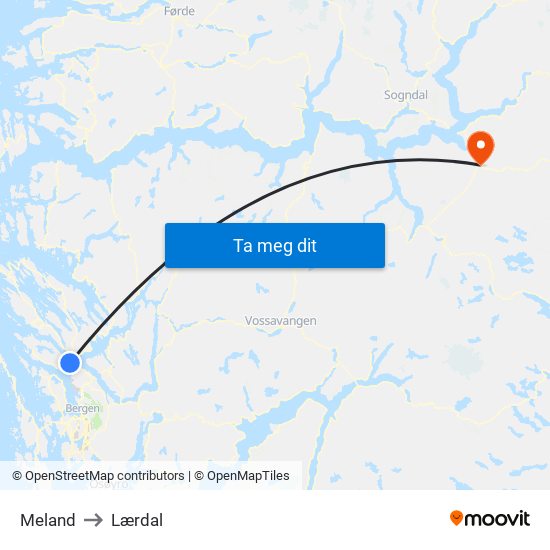 Meland to Lærdal map