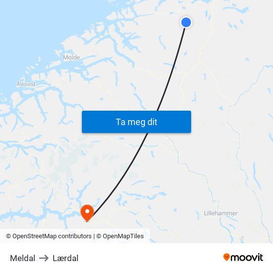 Meldal to Lærdal map