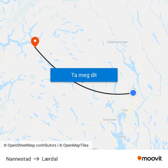 Nannestad to Lærdal map