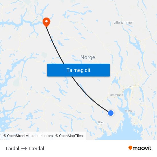 Lardal to Lærdal map