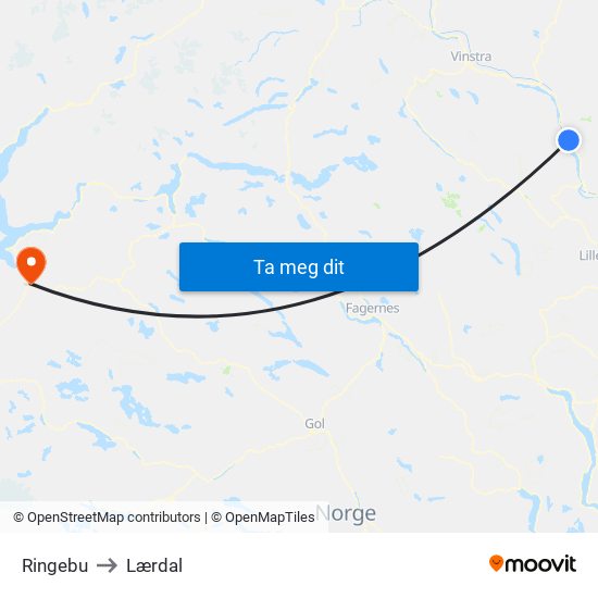 Ringebu to Lærdal map