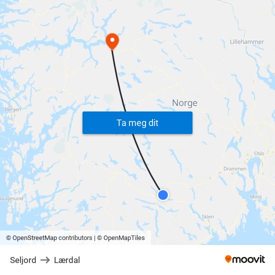 Seljord to Lærdal map