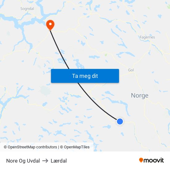 Nore Og Uvdal to Lærdal map