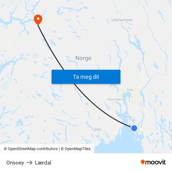 Onsoey to Lærdal map