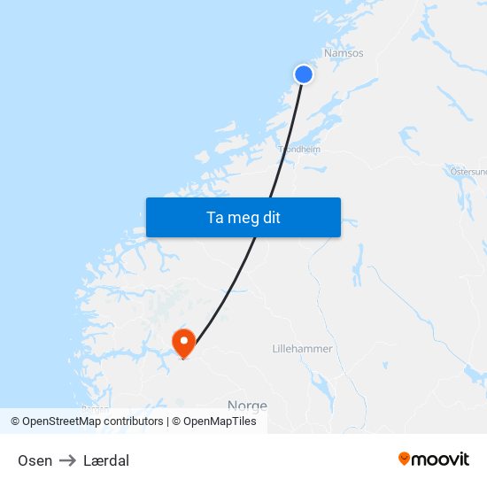 Osen to Lærdal map