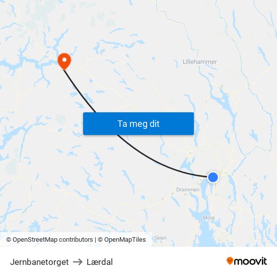 Jernbanetorget to Lærdal map