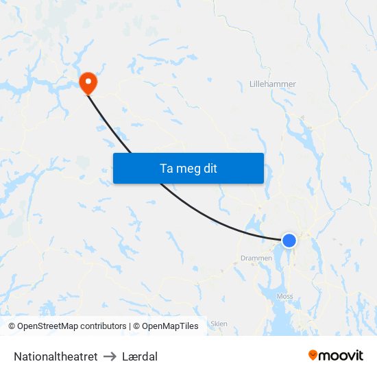 Nationaltheatret to Lærdal map