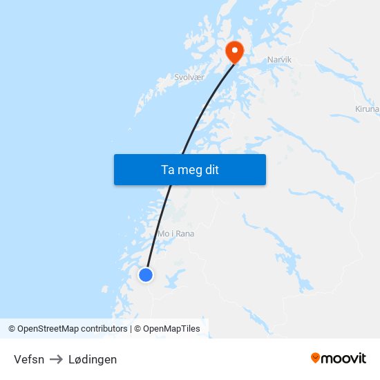 Vefsn to Lødingen map