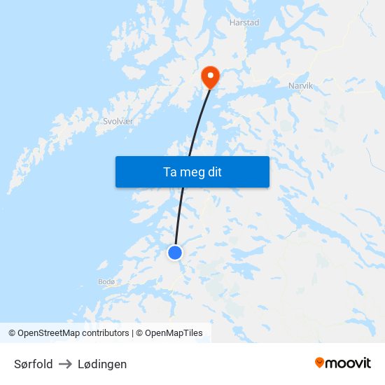 Sørfold to Lødingen map