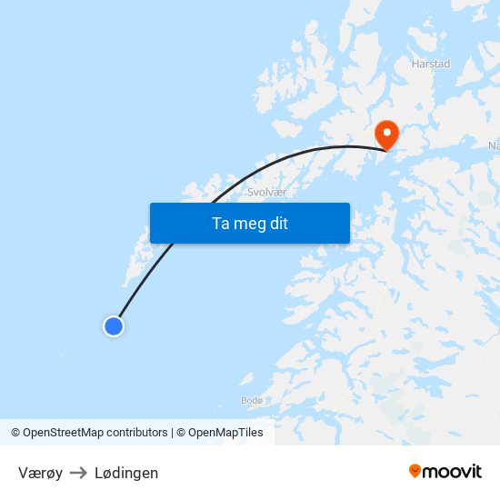 Værøy to Lødingen map