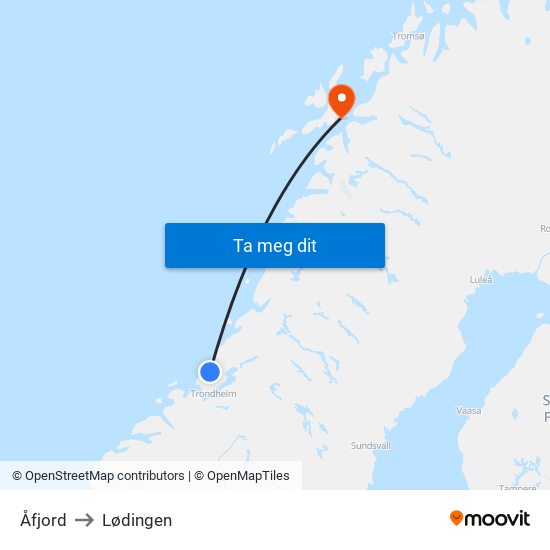 Åfjord to Lødingen map