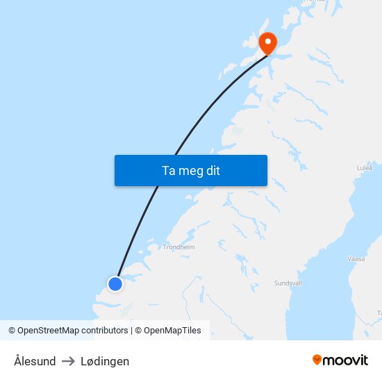 Ålesund to Lødingen map