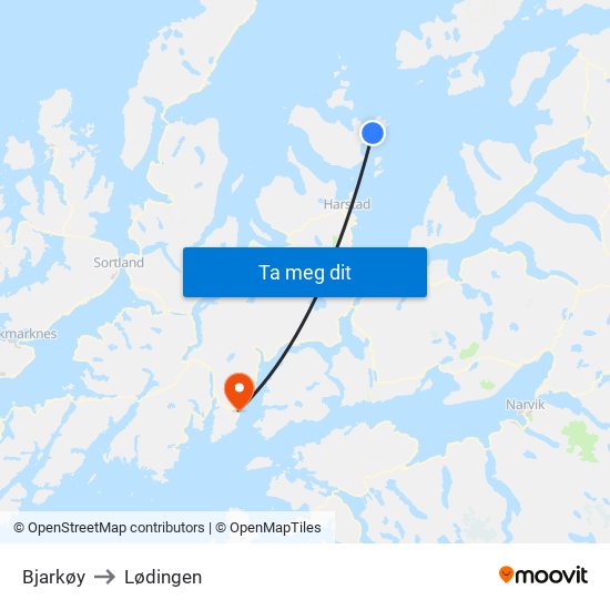 Bjarkøy to Lødingen map