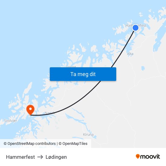 Hammerfest to Lødingen map