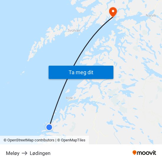 Meløy to Lødingen map