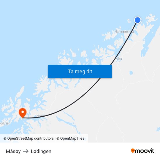 Måsøy to Lødingen map