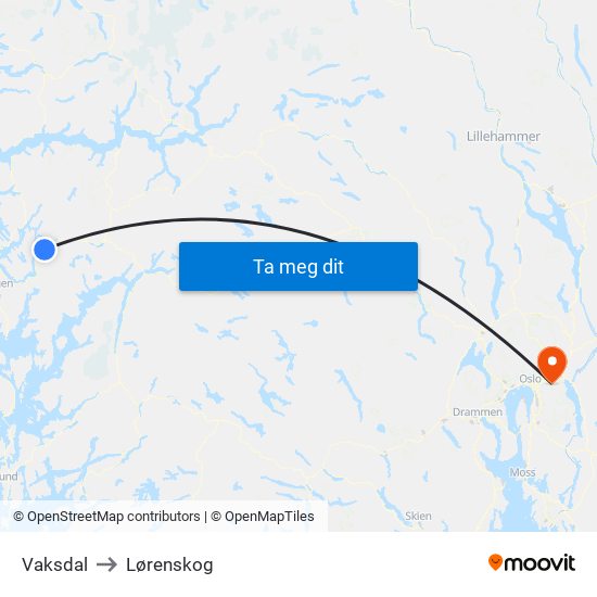 Vaksdal to Lørenskog map