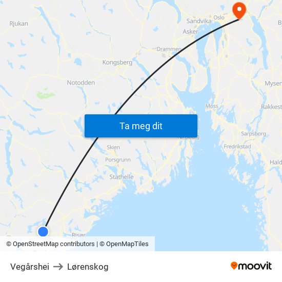 Vegårshei to Lørenskog map