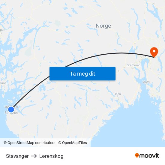 Stavanger to Lørenskog map