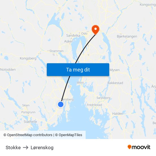 Stokke to Lørenskog map