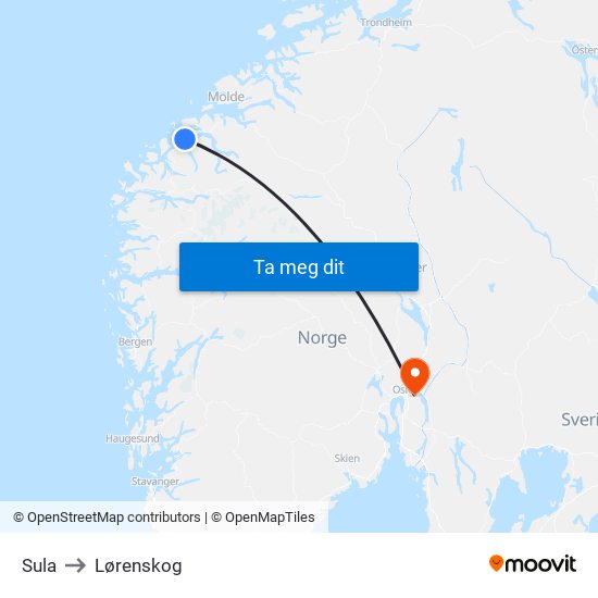 Sula to Lørenskog map