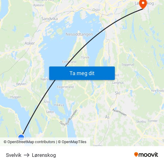 Svelvik to Lørenskog map