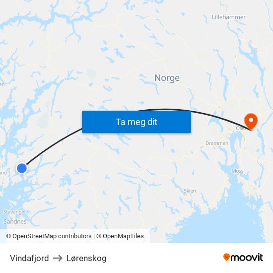 Vindafjord to Lørenskog map