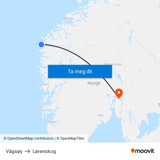 Vågsøy to Lørenskog map