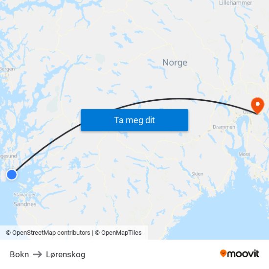 Bokn to Lørenskog map