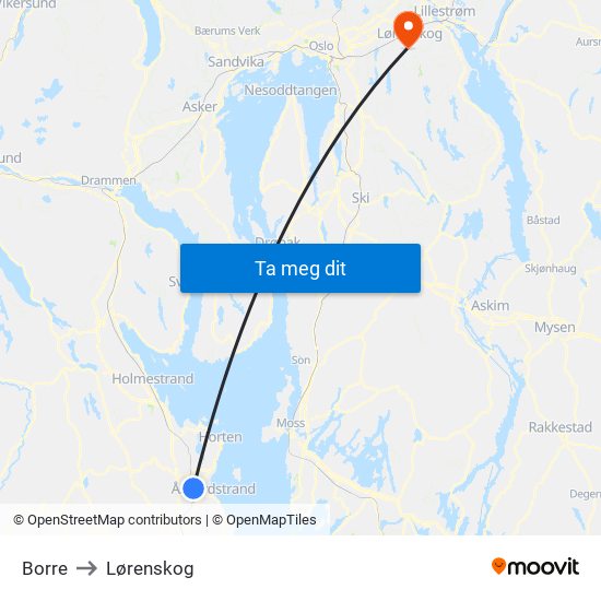 Borre to Lørenskog map