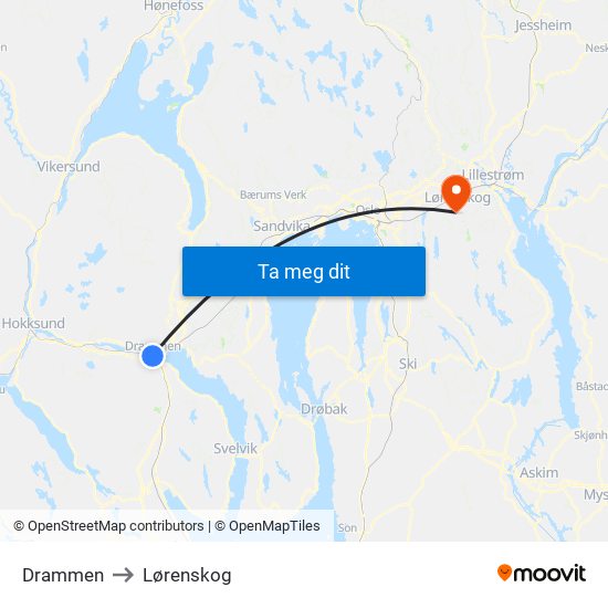 Drammen to Lørenskog map