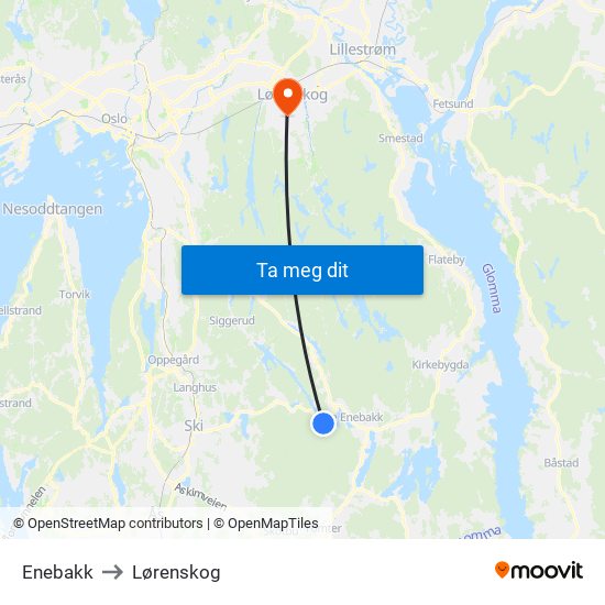 Enebakk to Lørenskog map
