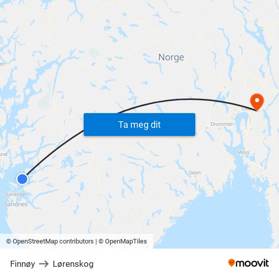 Finnøy to Lørenskog map