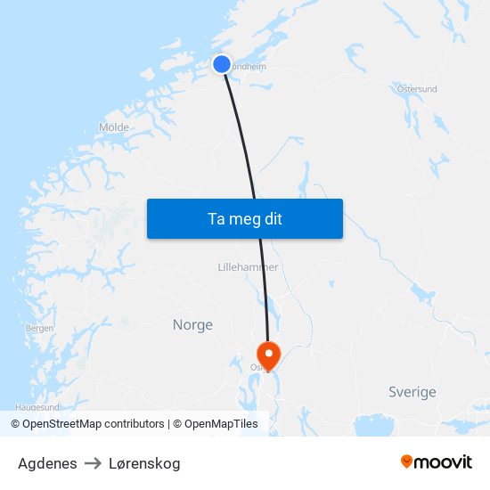 Agdenes to Lørenskog map