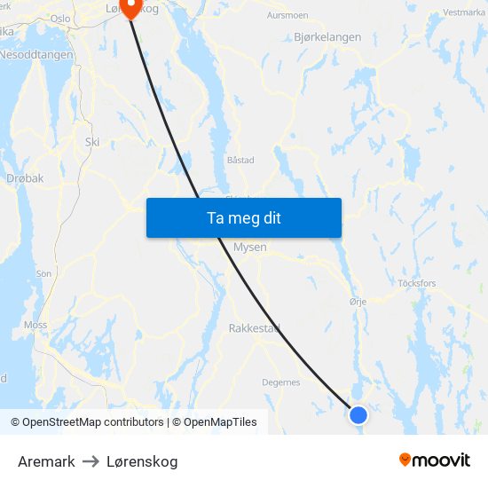 Aremark to Lørenskog map