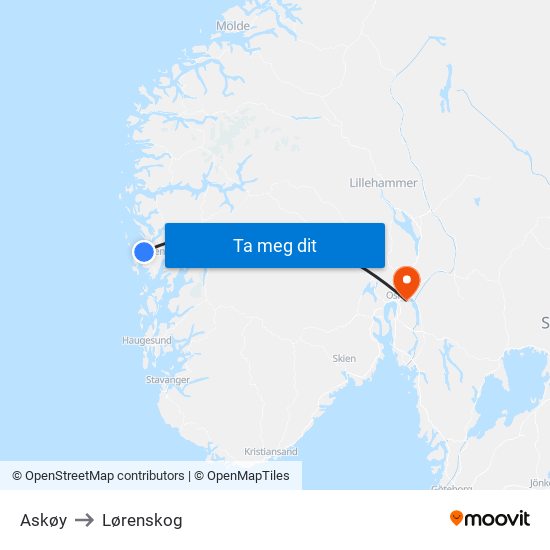 Askøy to Lørenskog map
