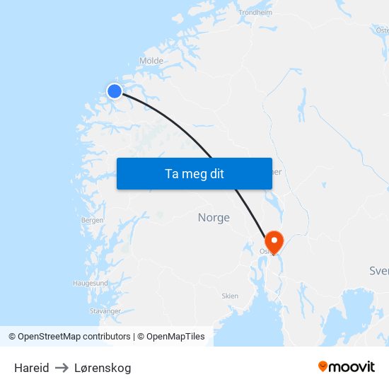 Hareid to Lørenskog map