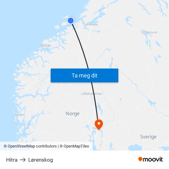 Hitra to Lørenskog map