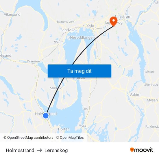 Holmestrand to Lørenskog map