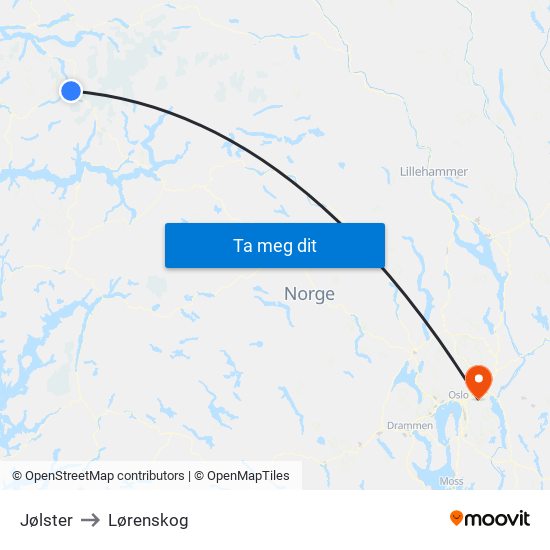 Jølster to Lørenskog map